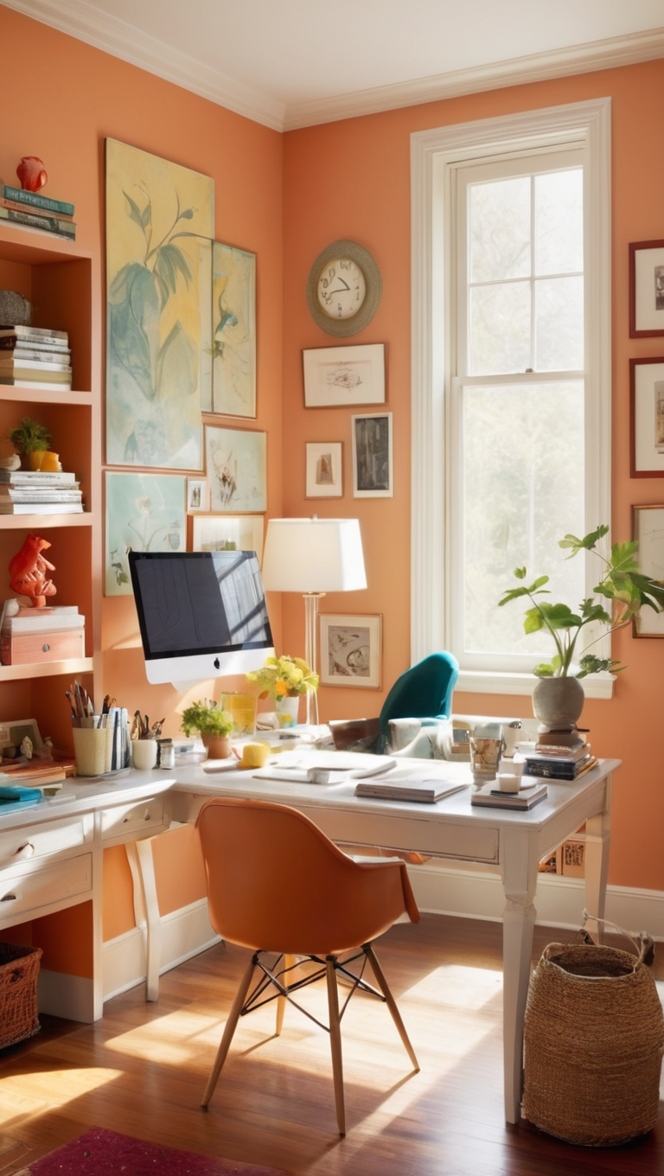 cozy home office decor, eclectic workspace design, cozy office setup, eclectic office furniture, cozy work-from-home space 