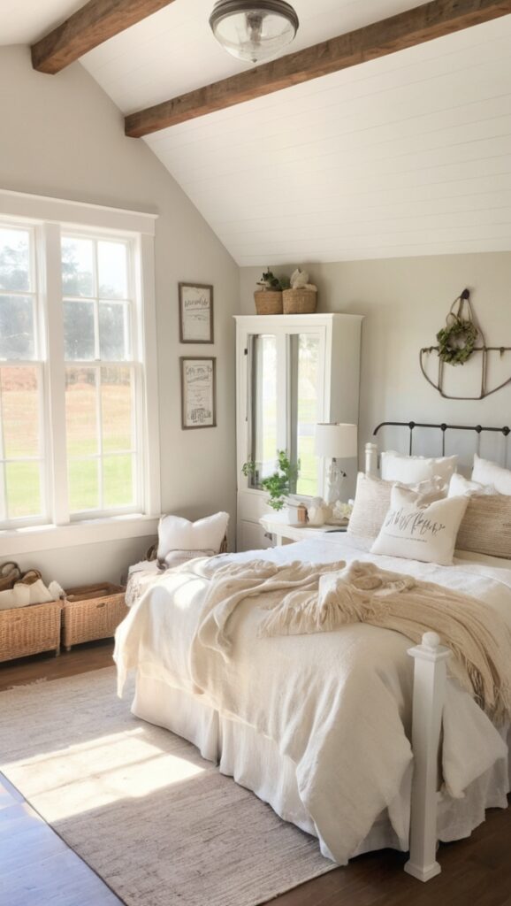 farmhouse decor, rustic bedroom design, cozy bedroom ideas, country chic bedroom, vintage bedroom style