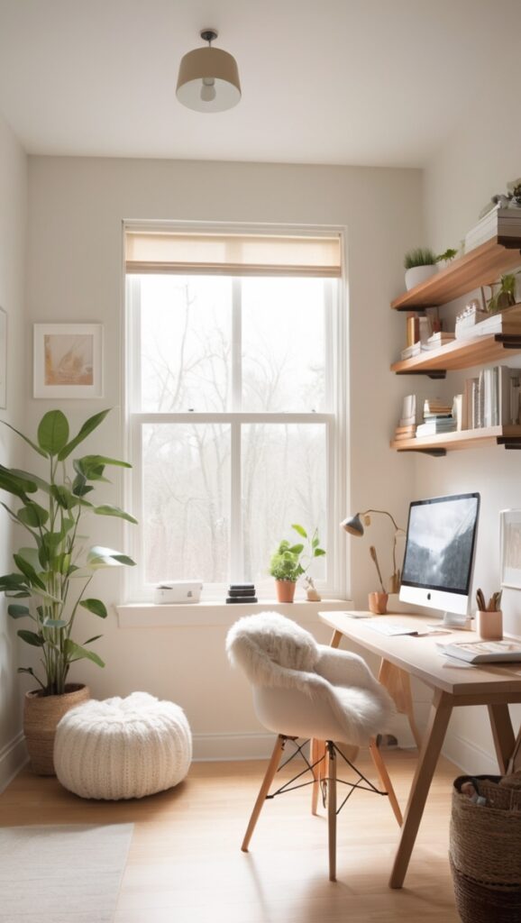 minimalist office decor, productive workspace, modern home office, minimalist desk setup, Scandinavian home office