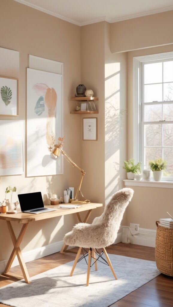cozy home office ideas, cozy office decor, work from home setup, stylish home office design, productive home workspace