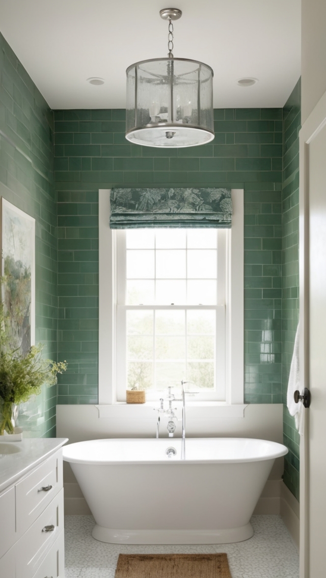 dark green ceramic tile, green tile bathroom, dark green subway tile, emerald green bathroom tile, forest green bathroom tiles