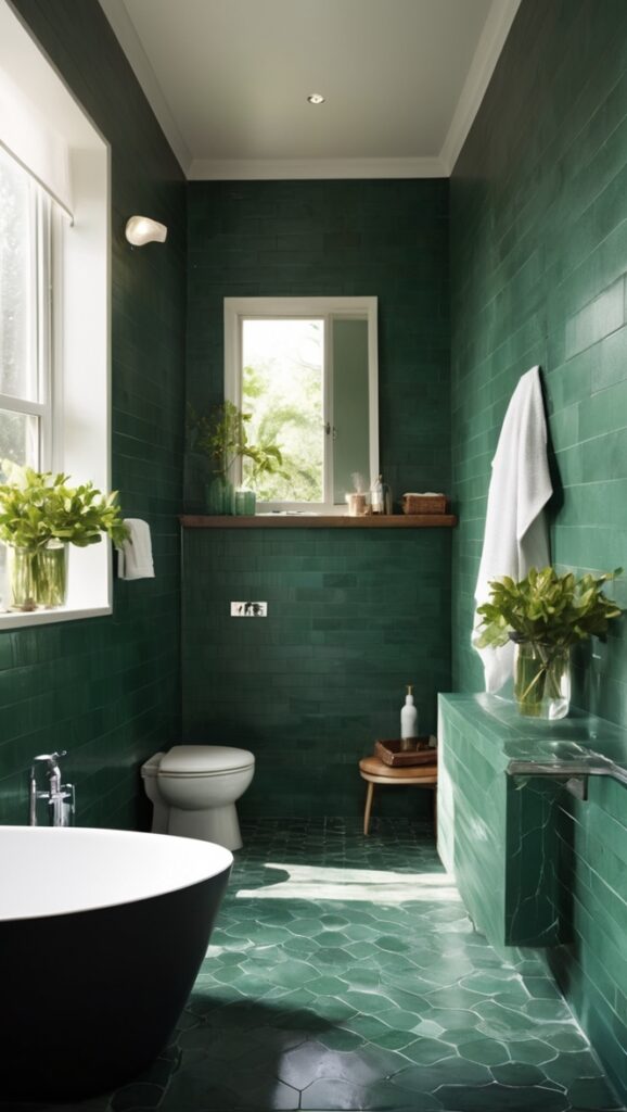 dark green ceramic tile, green tile bathroom, dark green subway tile, emerald green bathroom tile, forest green bathroom tiles