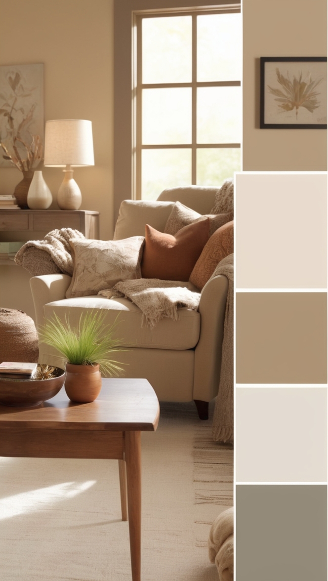 minimalist decor, modern living room, Scandinavian design, natural materials, neutral color palette