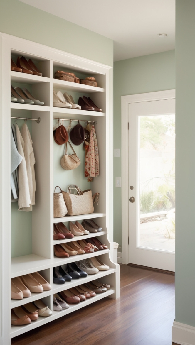 shoe rack storage, shoe cabinet for hallway, entryway shoe organizer, hallway shoe shelf, mudroom shoe bench