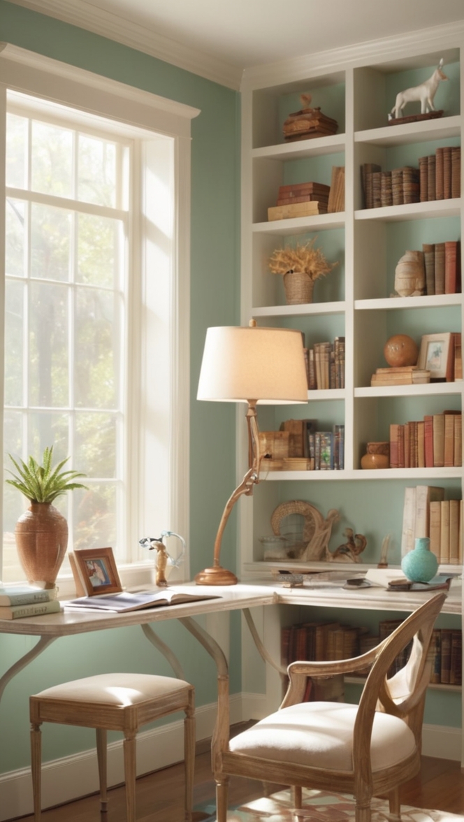 home office design, library decor, cozy workspace, reading nook, study room ideas