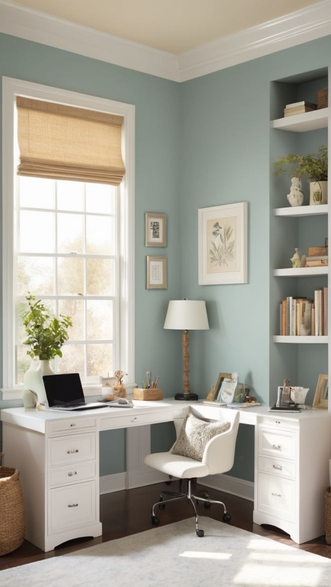 mini home office decor, interior design home office, small office organization, workspace storage ideas, home office setup