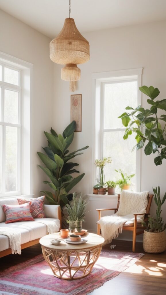 minimalist design, bohemian decor, modern living room, contemporary interior, chic home styling