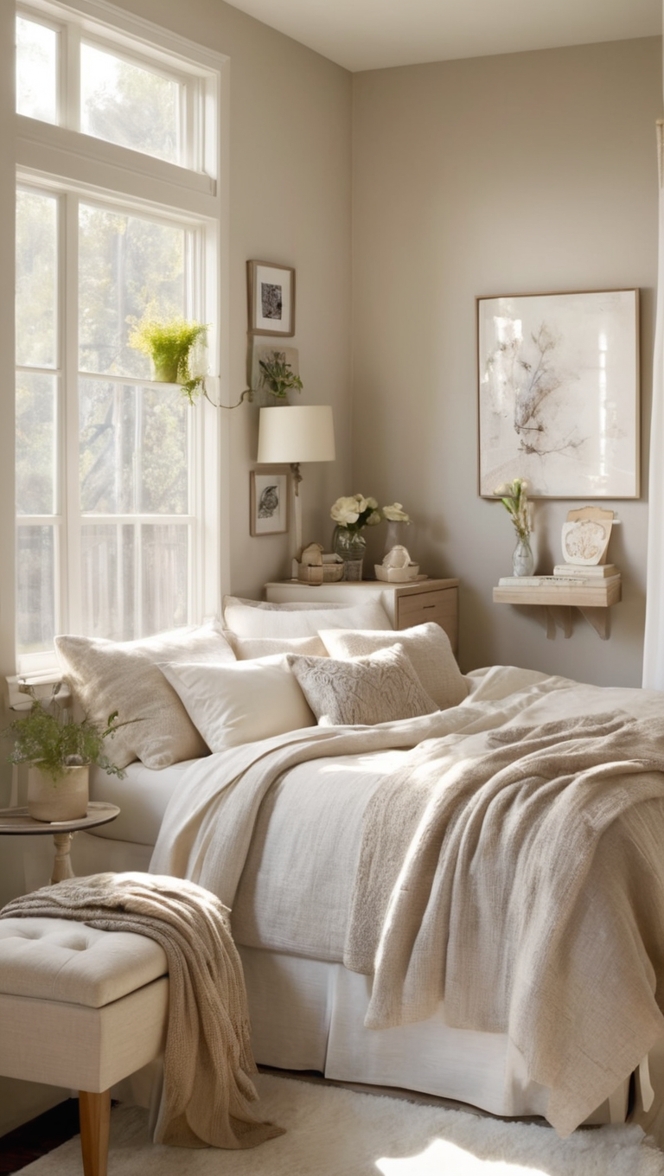 bedroom decor ideas, neutral bedroom design, modern bedroom furniture, cozy bedroom colors, contemporary bedroom accessories 