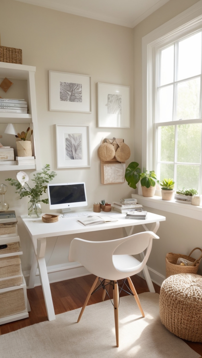 cozy home office design, modern home office decor, stylish home office furniture, chic office accessories, minimalist workspace ideas 