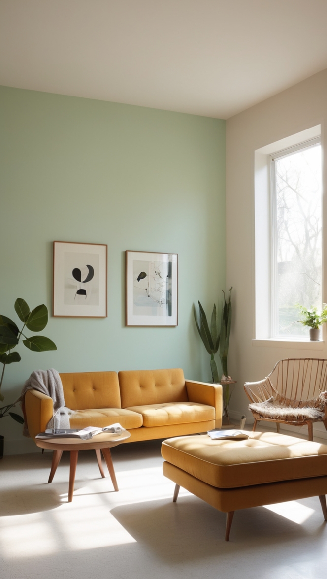 retro living room decor, minimalist home accessories, mid-century modern furniture, vintage interior design, Scandinavian decor 