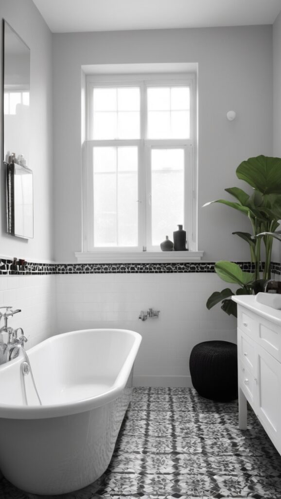 bathroom floor tile, black and white bathroom, marble floor tile, mosaic bathroom tile, vintage bathroom tile