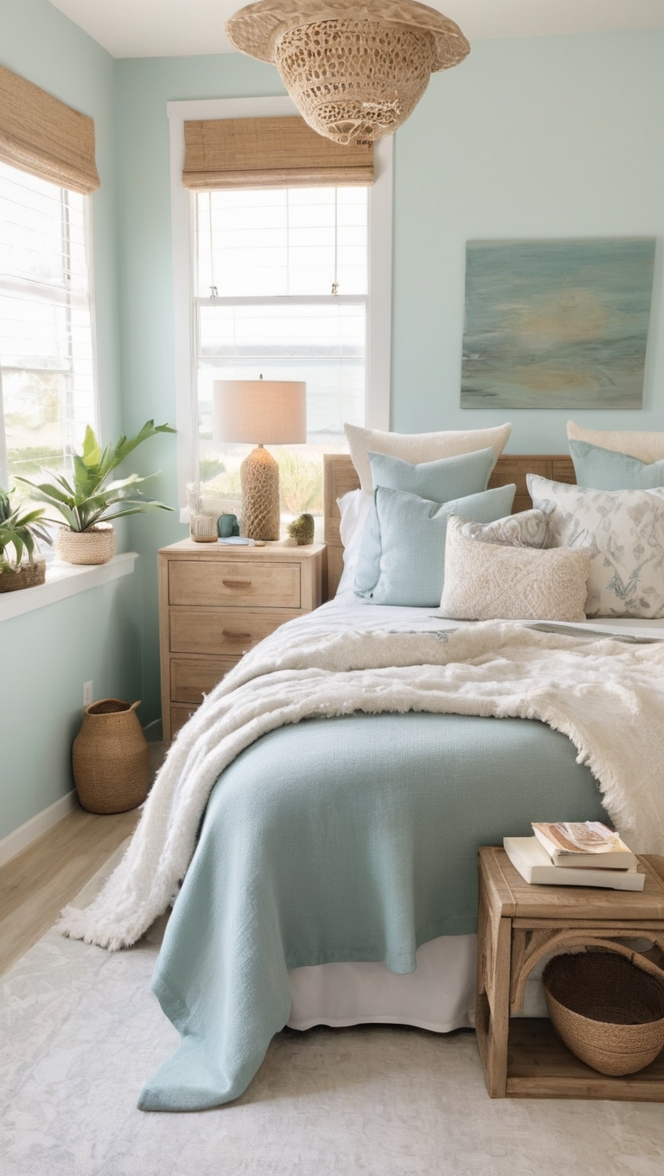 boho bedroom decor, coastal bedroom design, boho beach home, coastal bohemian interiors, boho chic bedding