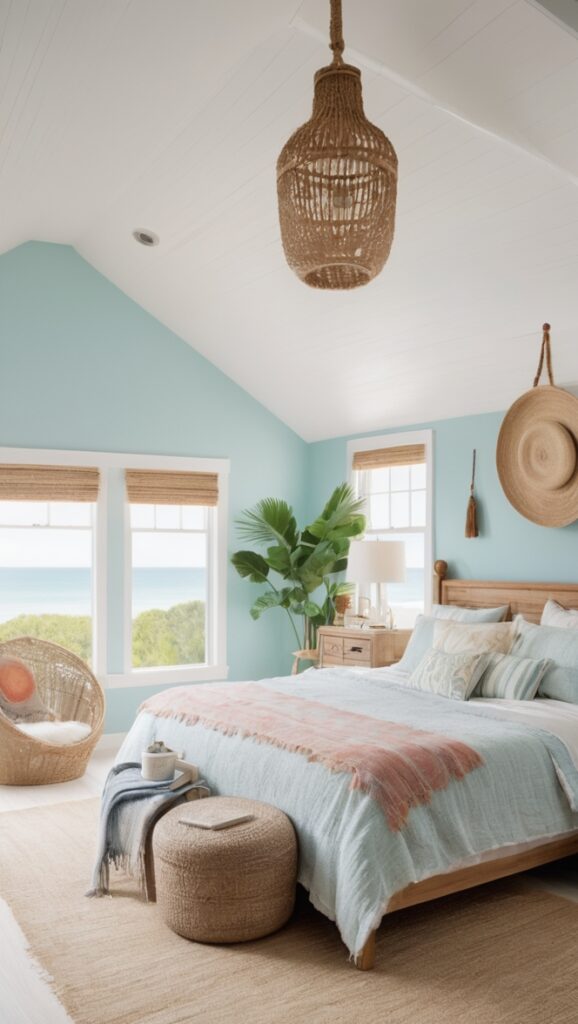 boho bedroom decor, coastal bedroom design, boho beach home, coastal bohemian interiors, boho chic bedding