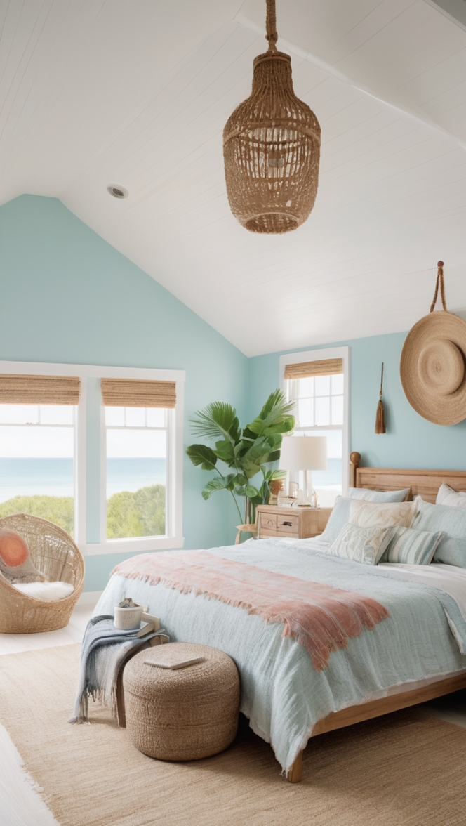 boho bedroom decor, coastal bedroom design, boho beach home, coastal bohemian interiors, boho chic bedding 