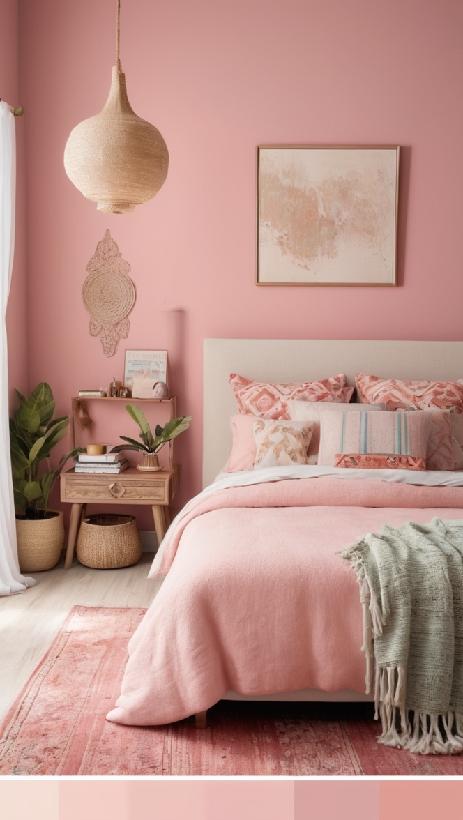 boho chic decor, bohemian bedroom ideas, pink decor ideas, cozy boho bedroom, romantic bedroom design