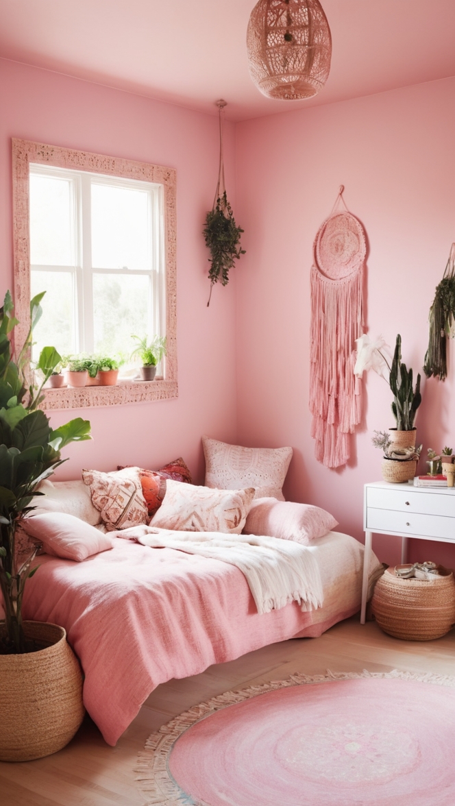 boho chic decor, bohemian bedroom ideas, pink decor ideas, cozy boho bedroom, romantic bedroom design 