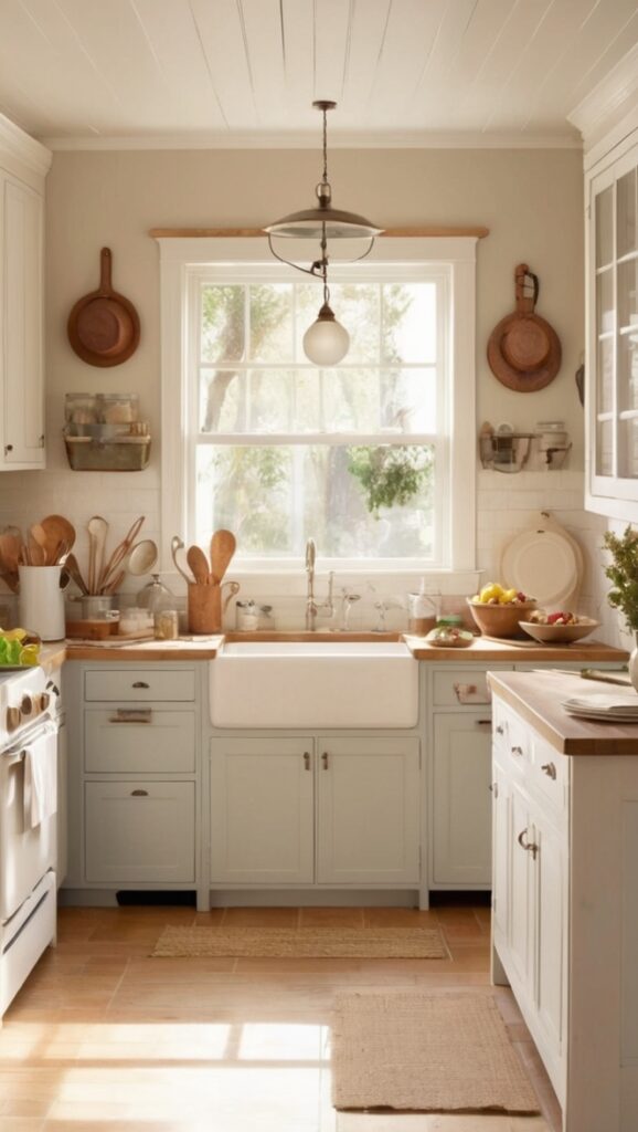Country kitchen decor, Farmhouse kitchen design, Rustic kitchen ideas, Cottage style kitchen, Vintage kitchen renovation
