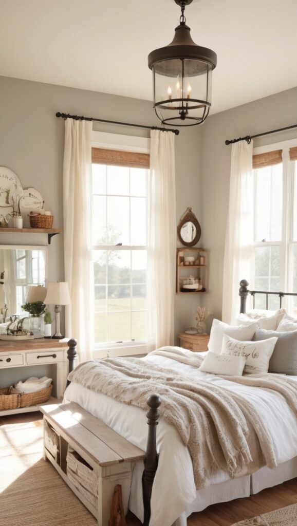 farmhouse bedroom decor, rustic bedroom design, country bedroom ideas, shabby chic bedroom, vintage bedroom furniture