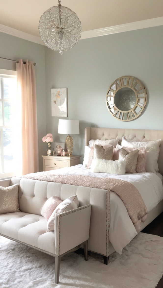 cozy bedroom decor, luxurious bedding, elegant home accessories, chic bedroom furniture, glamorous bedroom design 