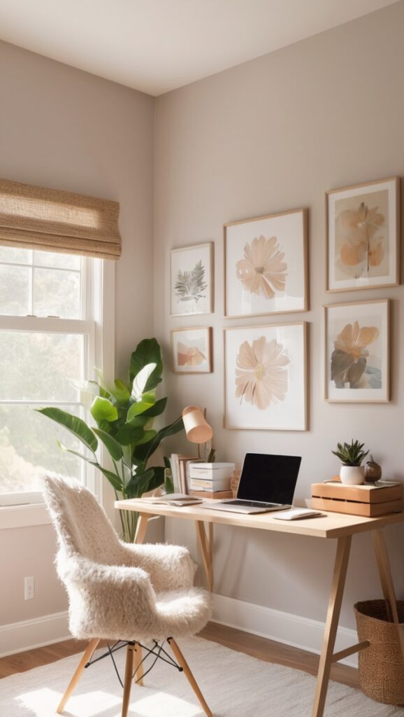 cozy home office decor, stylish home office design, minimalist home office setup, modern home office organization, chic home office furniture