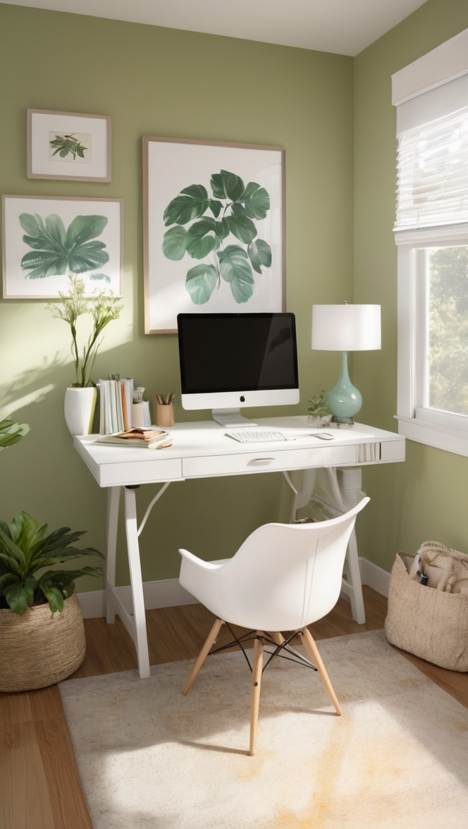 cozy home office setup, small home office design, work from home space, home office decor ideas, productive home office environment