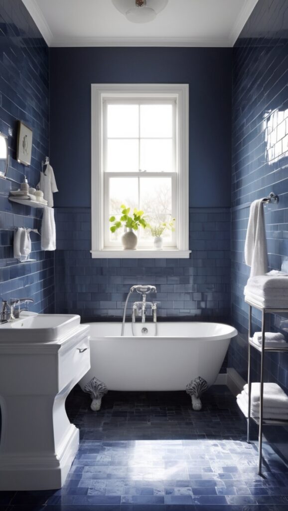 blue bathroom tiles, dark blue porcelain tiles, navy blue bathroom tiles, deep blue wall tiles, midnight blue tile