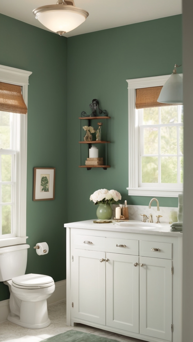 deep green bathroom decor, luxurious green bathroom design, eco-friendly bathroom tiles, green bathroom renovation ideas, sustainable bathroom products