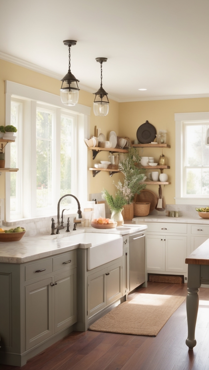 french country kitchen, rustic kitchen decor, shabby chic kitchen, vintage kitchen design, charming kitchen style