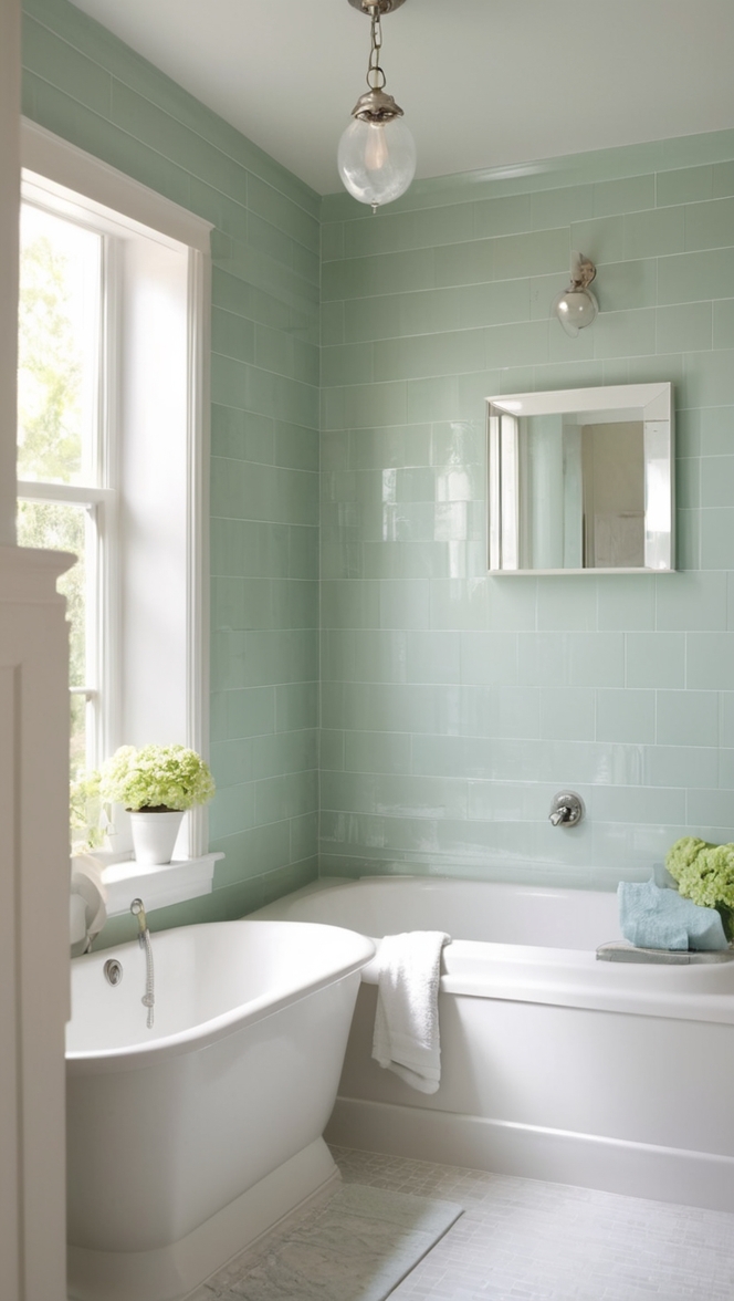 green tiles, bathroom renovation, eco-friendly tiles, sustainable bathroom, natural stone tiles