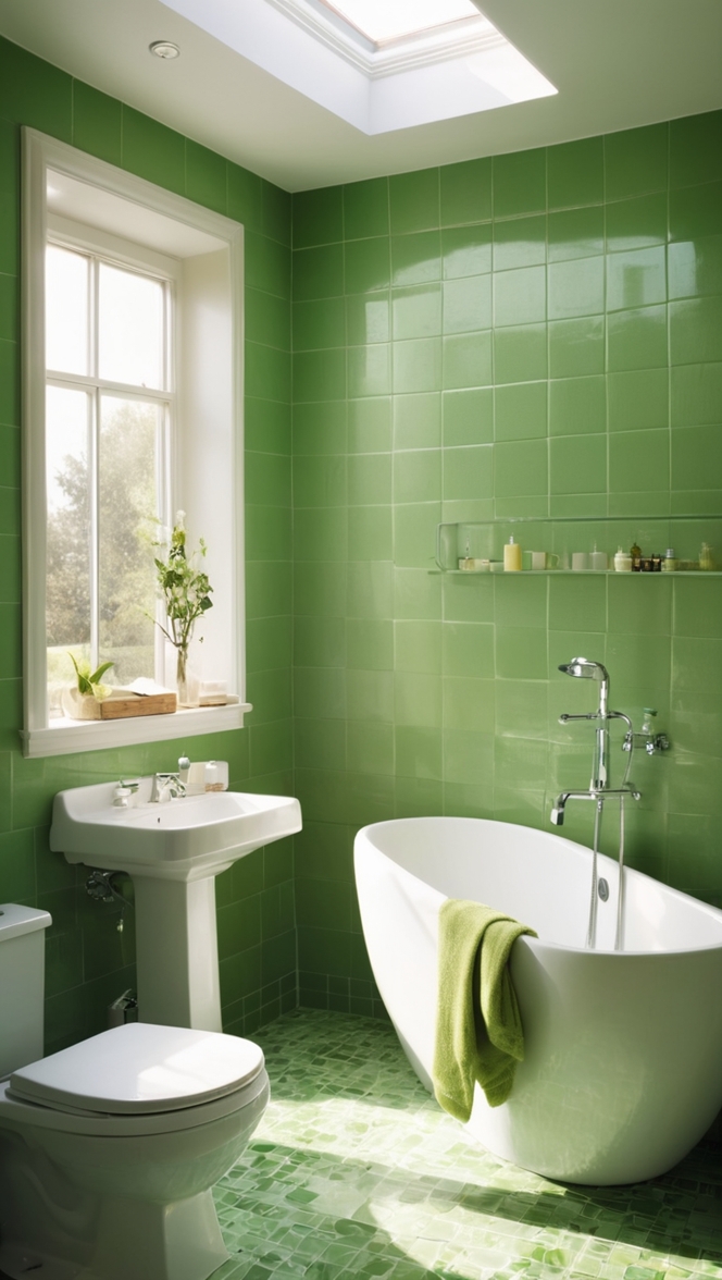 green tiles, bathroom renovation, eco-friendly tiles, sustainable bathroom, natural stone tiles 