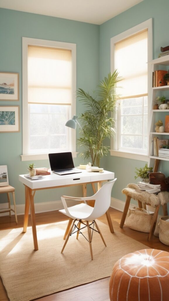 cozy home office decor, home office design ideas, office color palette, modern home office colors, cozy workspace design