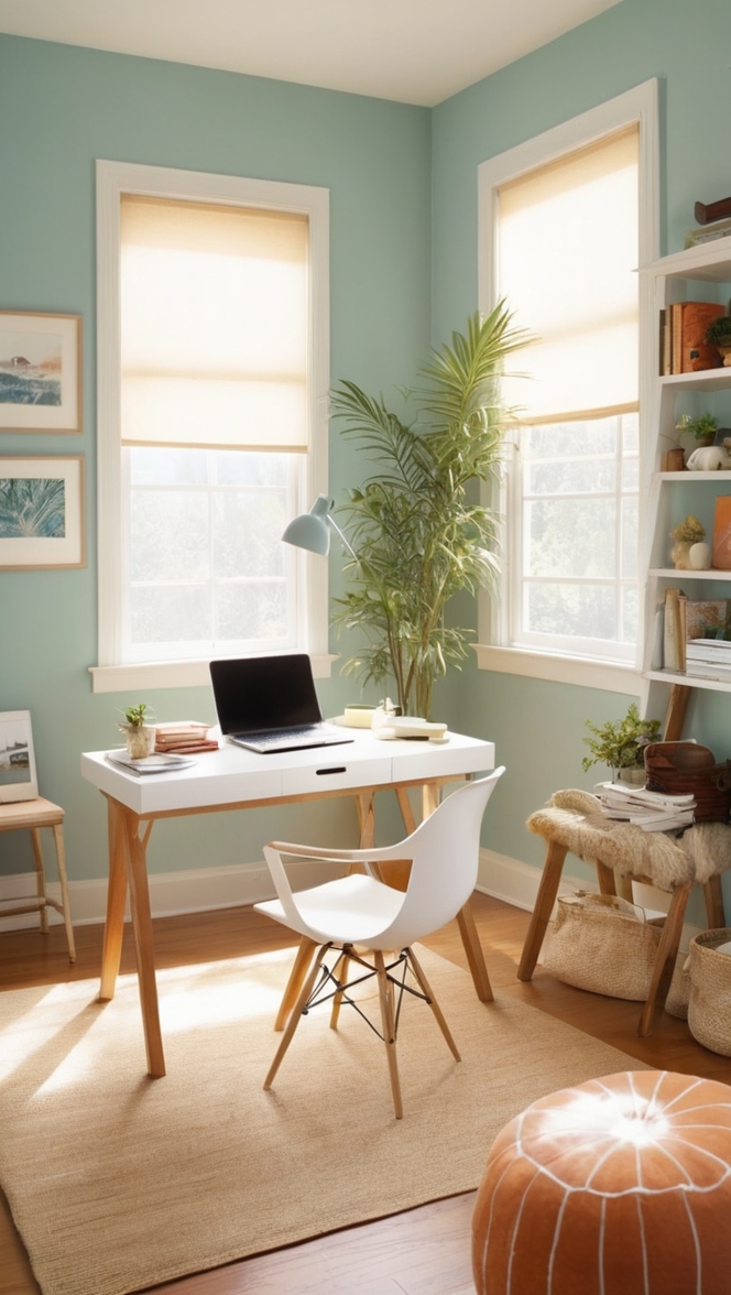 cozy home office decor, home office design ideas, office color palette, modern home office colors, cozy workspace design 