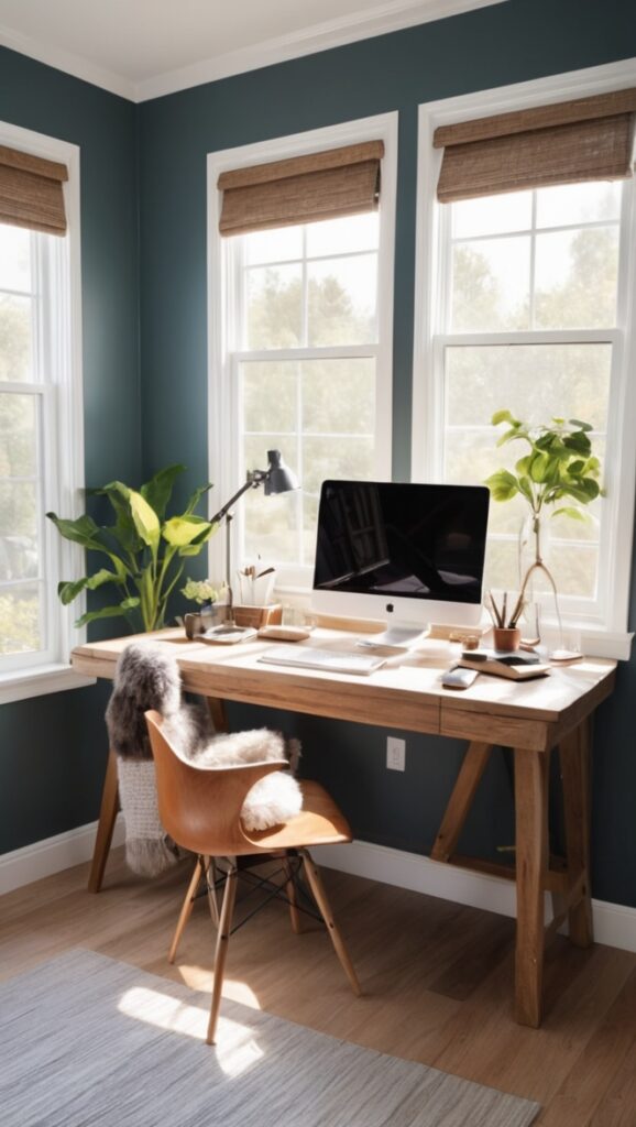 home office furniture, ergonomic office chair, standing desk, office organization, dual monitor setup