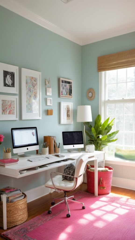 home office furniture, dual workstation desk, two person desk, shared home office, office desk for two