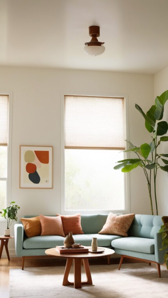 mid century furniture, modern minimalist decor, retro furniture, contemporary living room, Scandinavian design