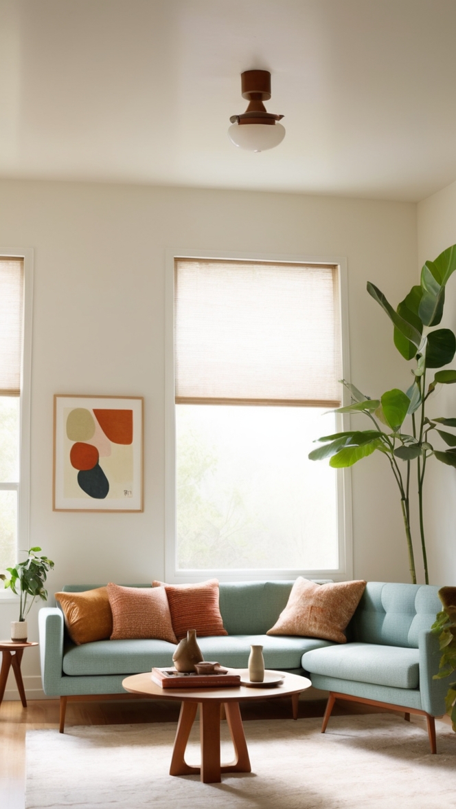 mid century furniture, modern minimalist decor, retro furniture, contemporary living room, Scandinavian design 