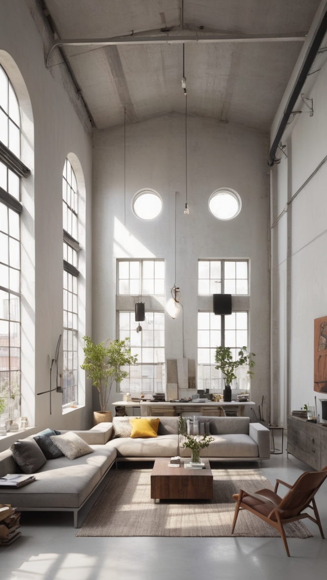 industrial home decor, rustic living room design, modern loft furniture, contemporary interior design, urban industrial style 