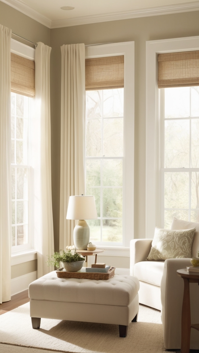 window treatments living room, minimalist curtains, modern blinds, sleek shades, contemporary drapes