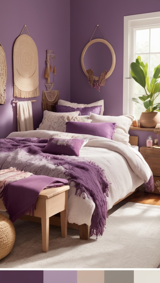 Boho bedding, Purple comforter, Boho decor, Boho bedroom decor, Purple quilt