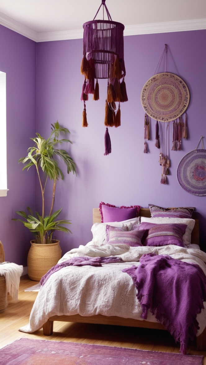 Boho bedding, Purple comforter, Boho decor, Boho bedroom decor, Purple quilt 