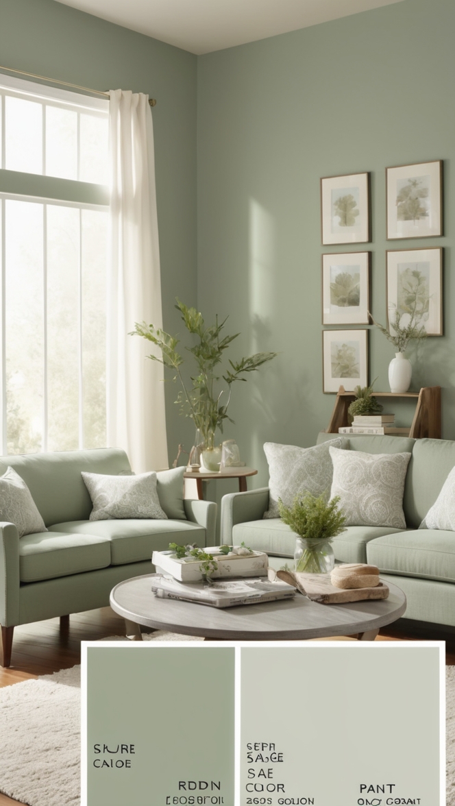 sage green couch, green living room decor, shades of green paint, gray sofa, modern living room design