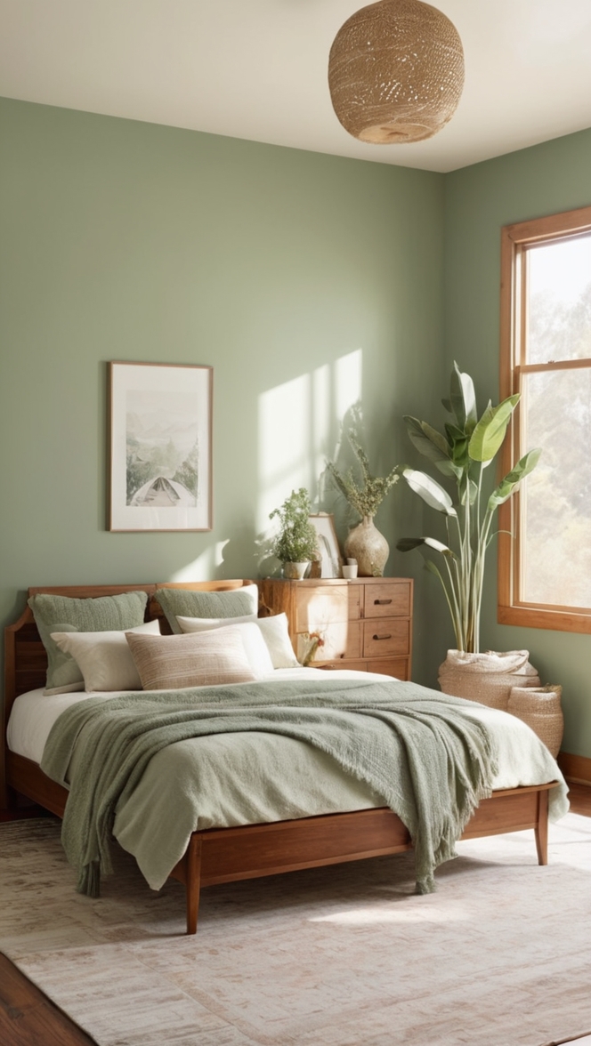 sage green bedding, boho bedroom decor, bohemian bedroom ideas, sage green curtains, green boho throw pillows