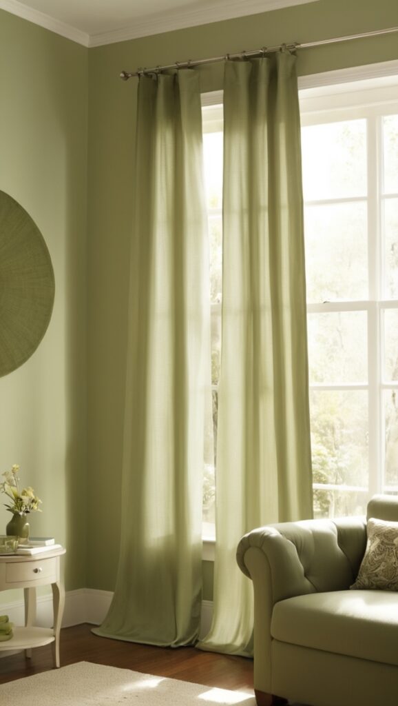 sage green curtains, green curtains for living room, sage colored drapes, premium green window treatments, designer living room curtains