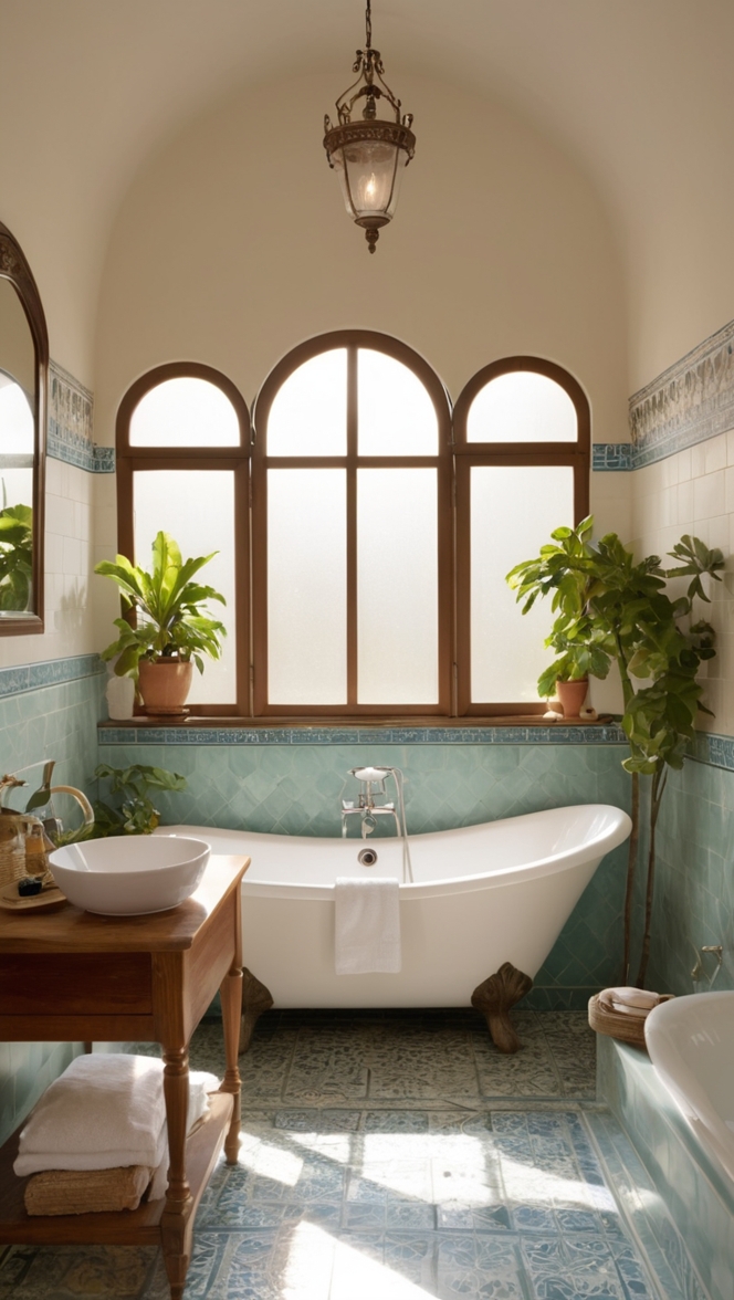 spanish tile, bathroom remodel, ceramic tile floor, bathroom renovation, tile installation 