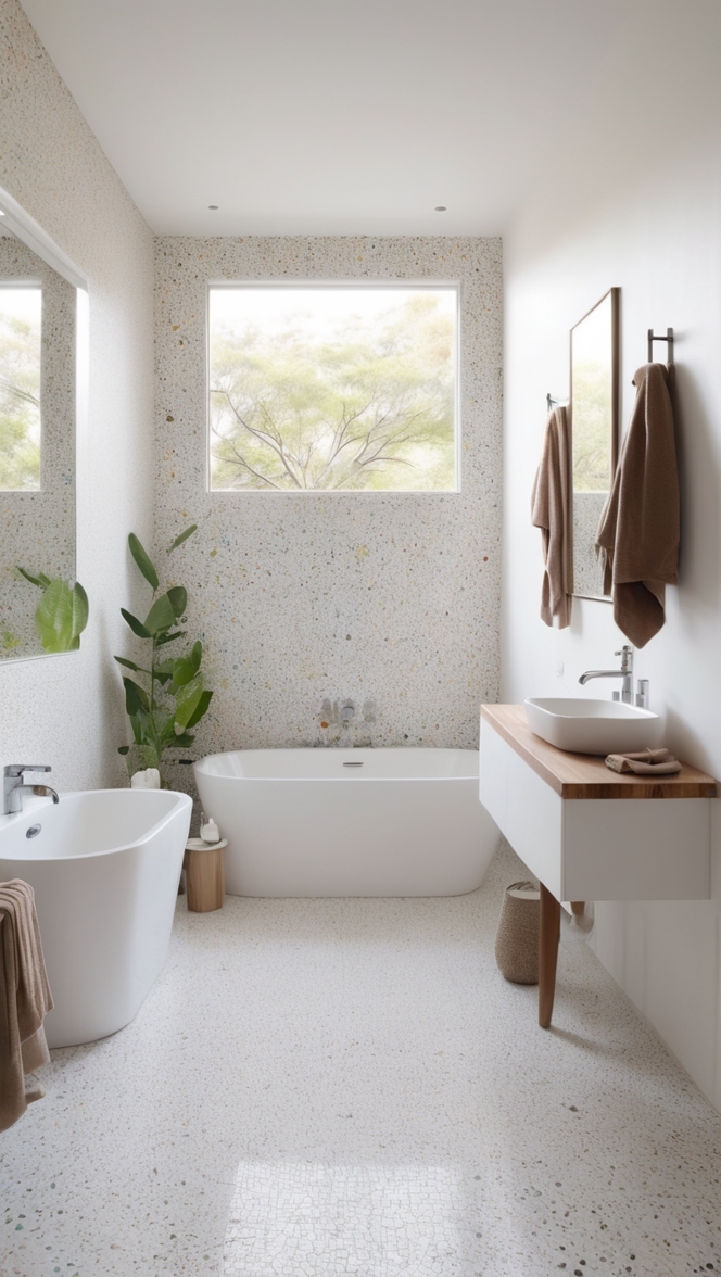 terrazzo tile, shower remodel, bathroom renovation, tile flooring, marble tiles 