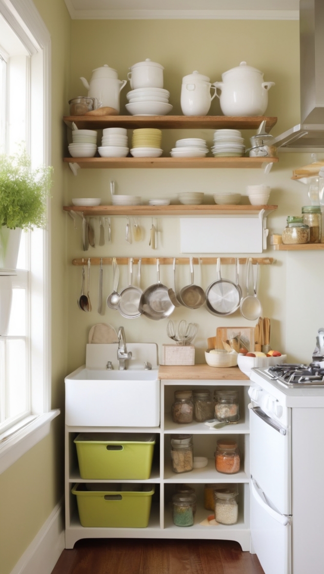 kitchen storage solutions, small kitchen organization, compact kitchen ideas, space-saving kitchen, clutter-free kitchen 