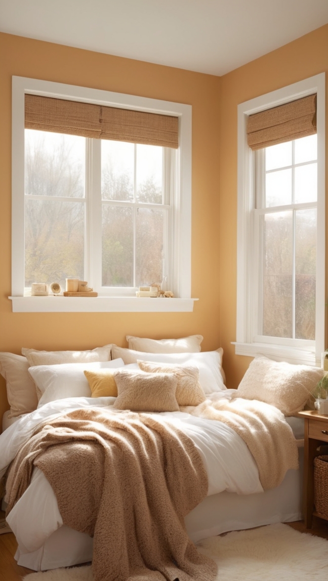 warm bedroom decor, cozy bedroom ideas, luxurious bedroom design, comfortable master bedroom, inviting bedroom atmosphere 