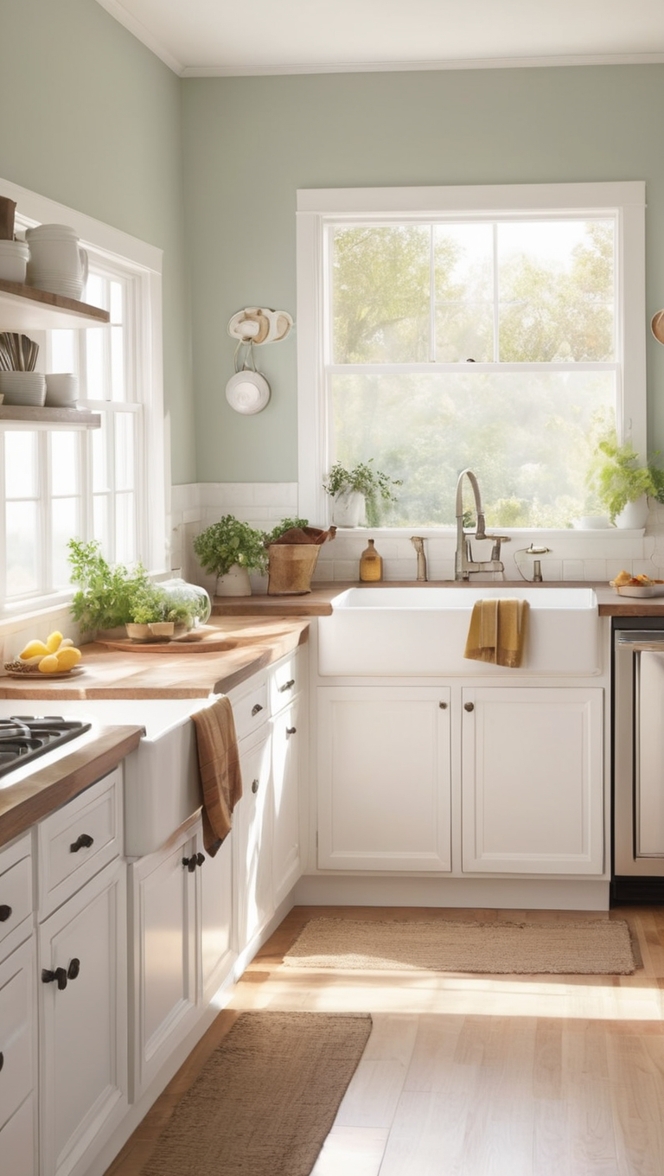 white kitchen cabinets, farmhouse sink, quartz countertops, subway tile backsplash, stainless steel appliances