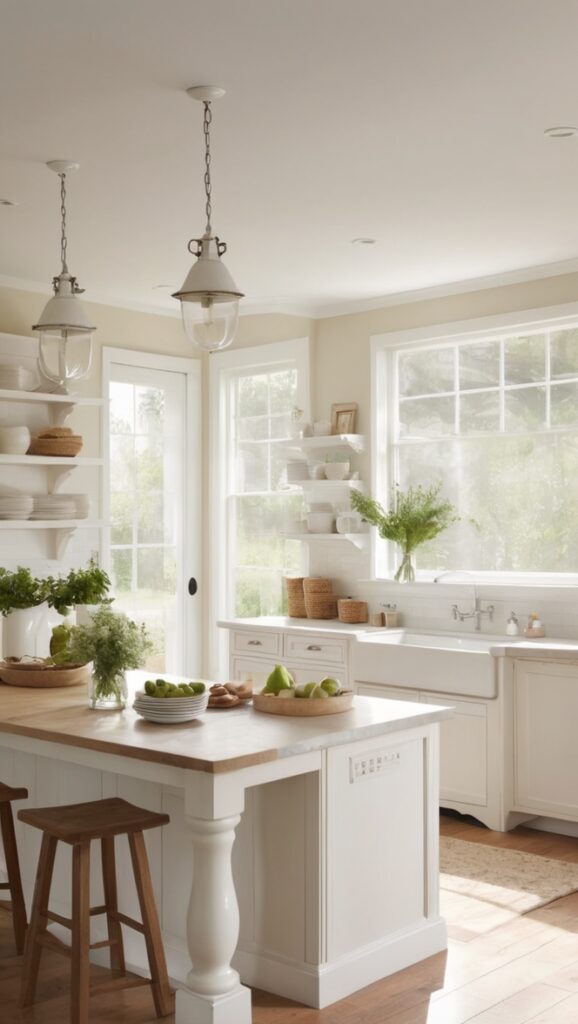 white kitchen cabinets, farmhouse sink, quartz countertops, subway tile backsplash, stainless steel appliances