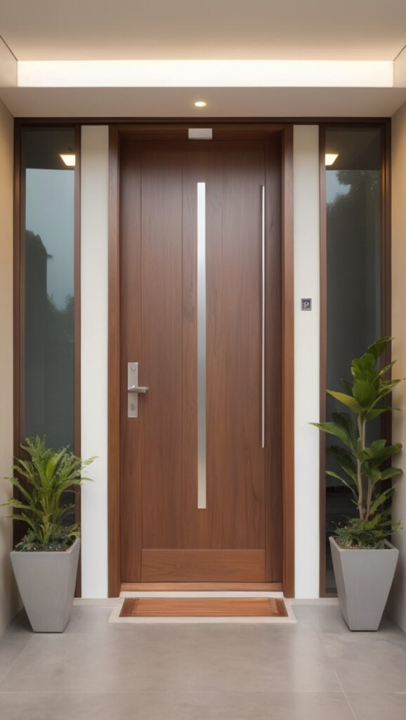 wooden main entrance door, modern double door design, contemporary wooden door, elegant front door, stylish exterior door